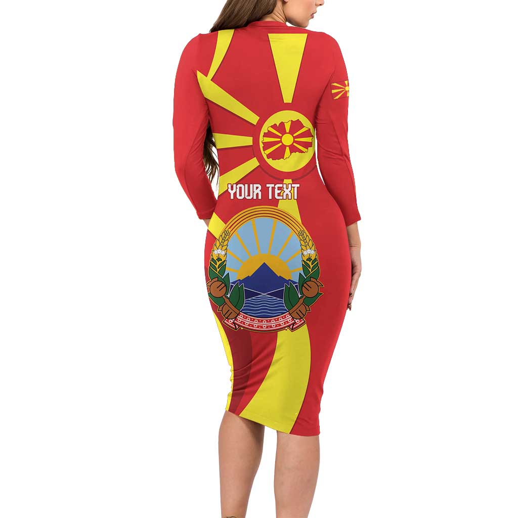 Macedonia National Day Long Sleeve Bodycon Dress Makedonija Flag Curves Style