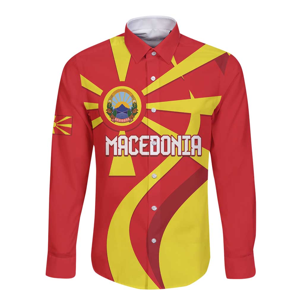 Macedonia National Day Long Sleeve Button Shirt Makedonija Flag Curves Style