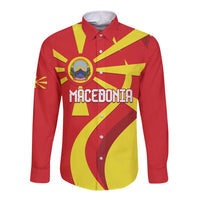 Macedonia National Day Long Sleeve Button Shirt Makedonija Flag Curves Style