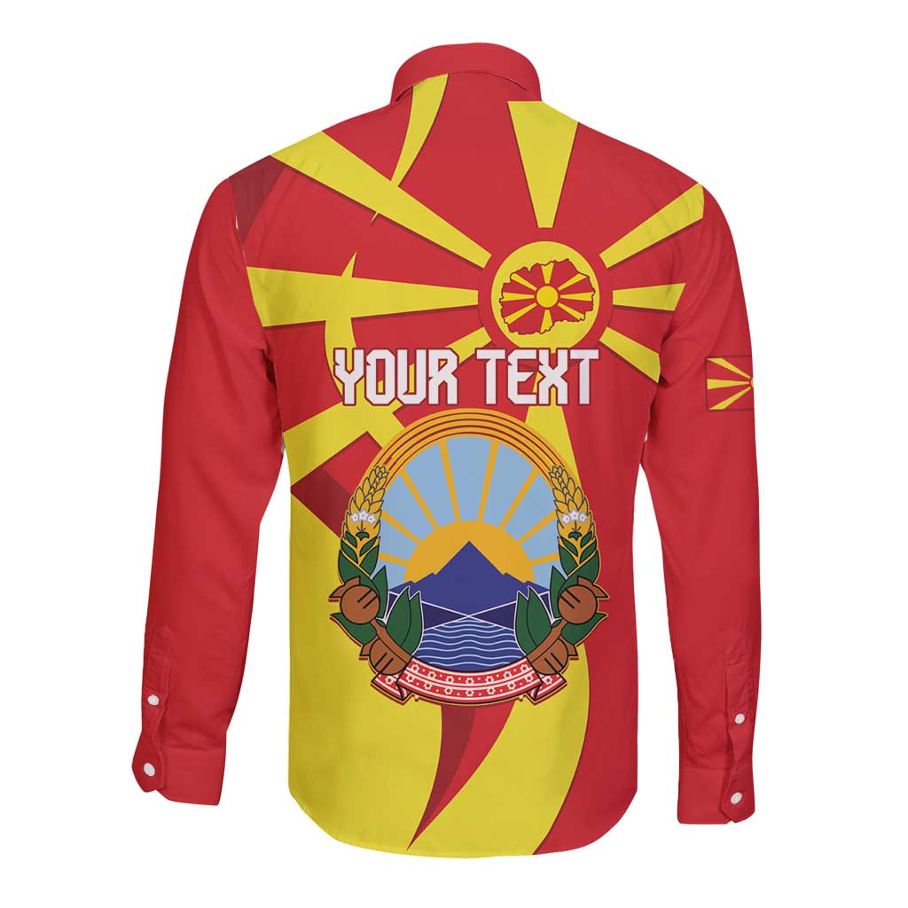 Macedonia National Day Long Sleeve Button Shirt Makedonija Flag Curves Style