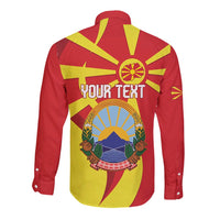 Macedonia National Day Long Sleeve Button Shirt Makedonija Flag Curves Style
