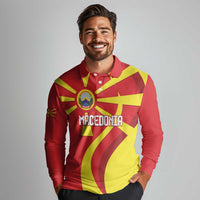 Macedonia National Day Long Sleeve Polo Shirt Makedonija Flag Curves Style