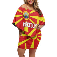 Macedonia National Day Off Shoulder Short Dress Makedonija Flag Curves Style