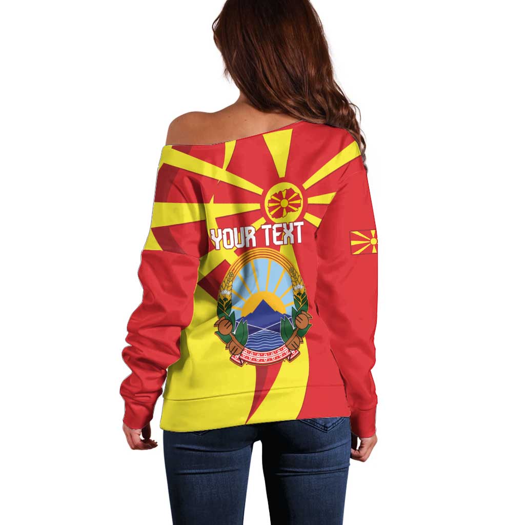 Macedonia National Day Off Shoulder Sweater Makedonija Flag Curves Style