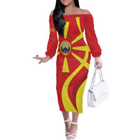 Macedonia National Day Off The Shoulder Long Sleeve Dress Makedonija Flag Curves Style