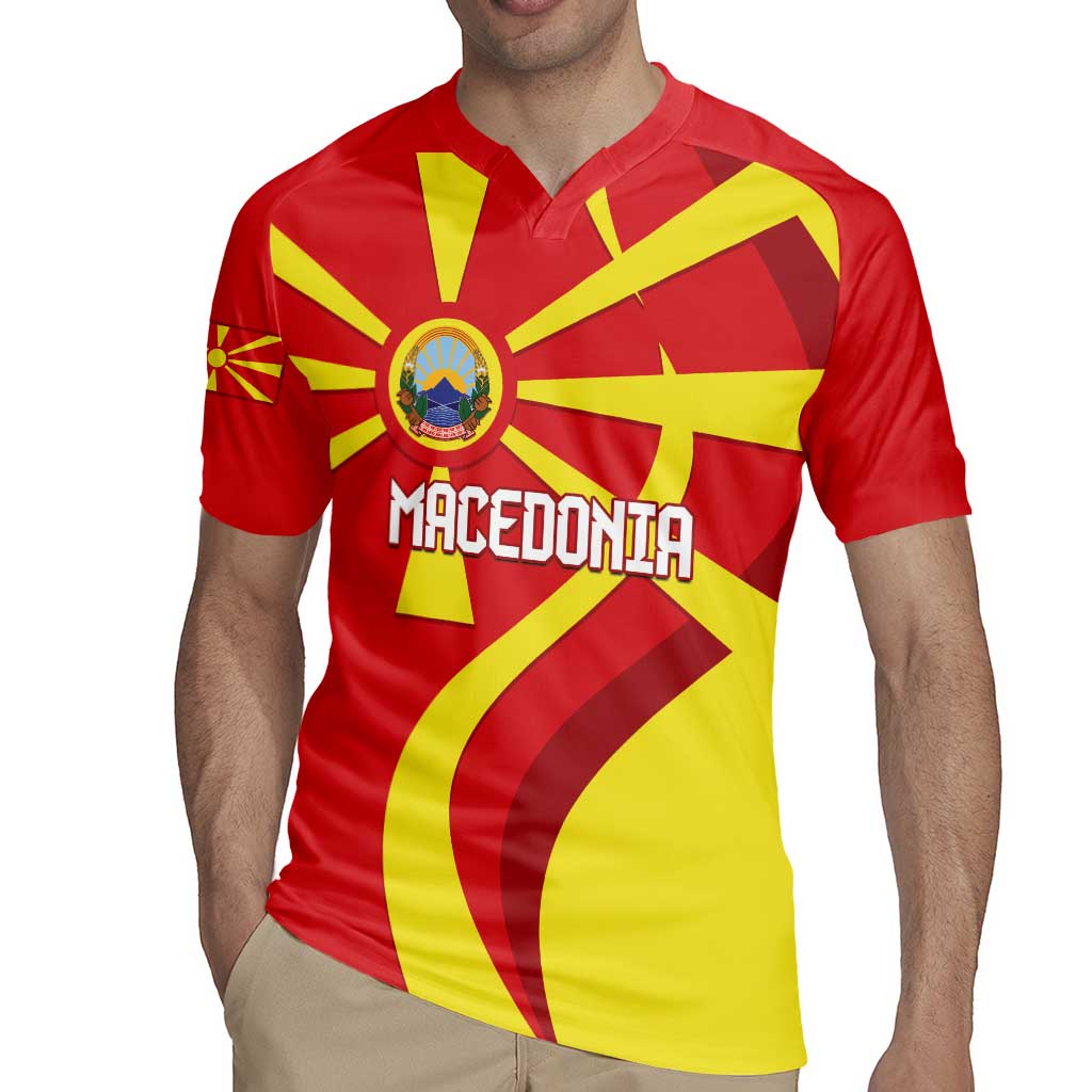 Macedonia National Day Rugby Jersey Makedonija Flag Curves Style