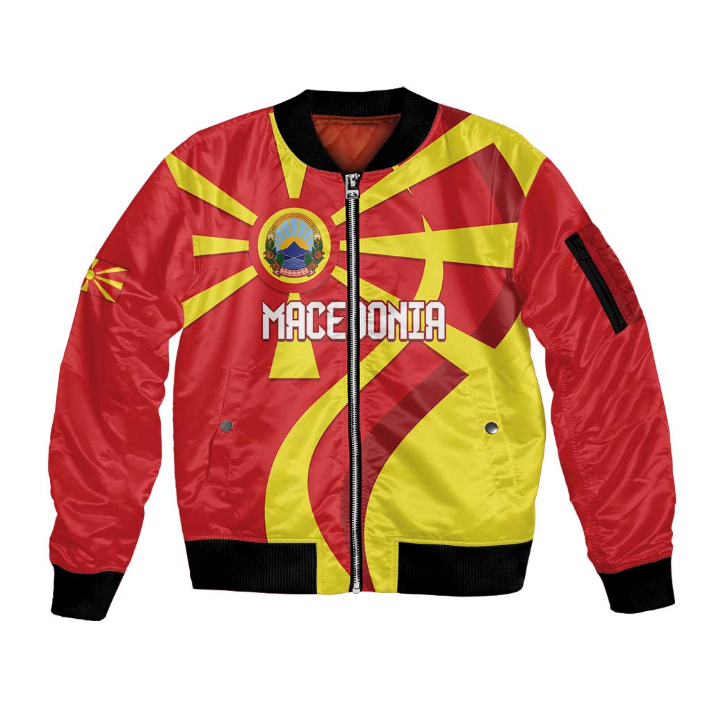 Macedonia National Day Sleeve Zip Bomber Jacket Makedonija Flag Curves Style
