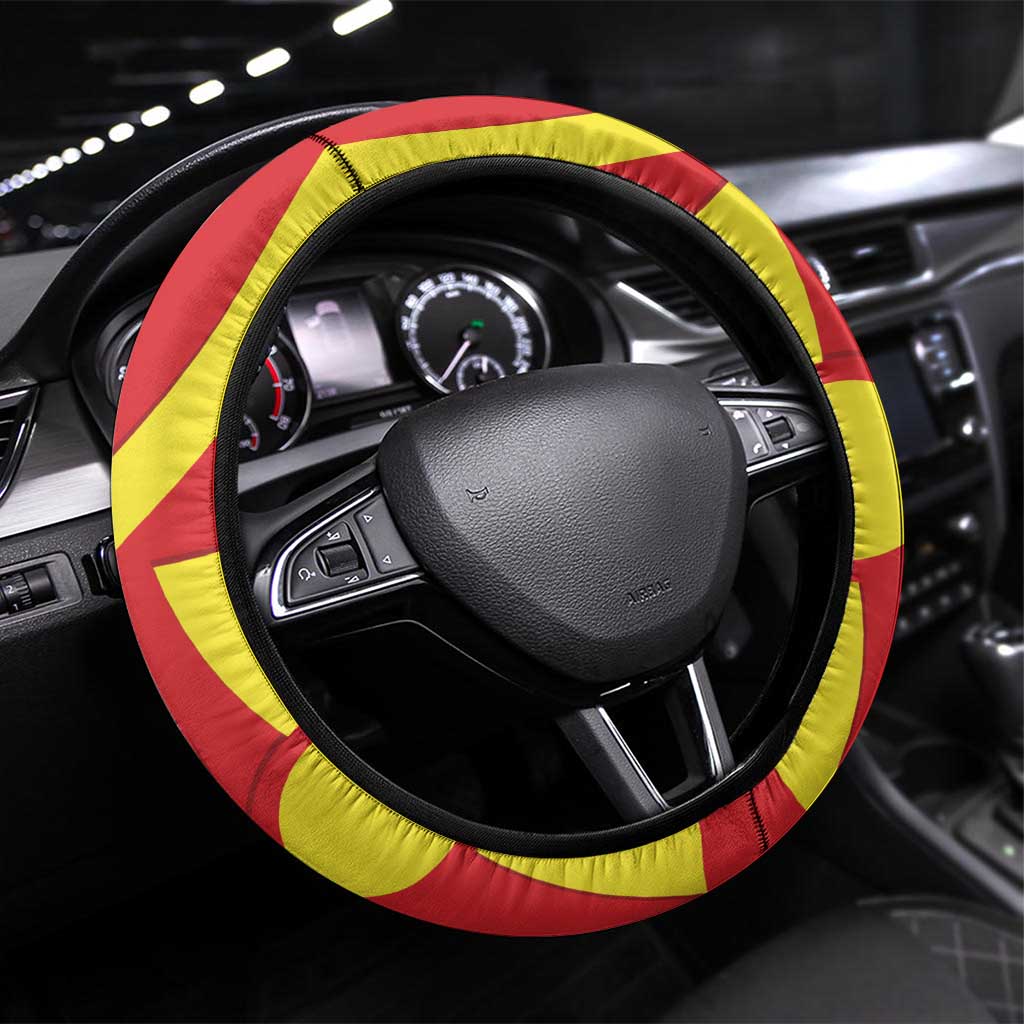 Macedonia National Day Steering Wheel Cover Makedonija Flag Curves Style