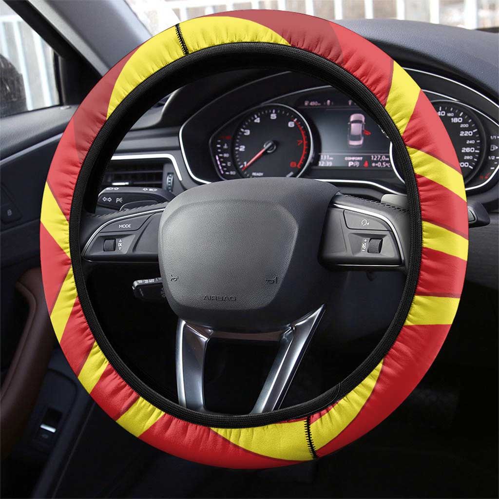 Macedonia National Day Steering Wheel Cover Makedonija Flag Curves Style