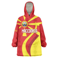 Macedonia National Day Wearable Blanket Hoodie Makedonija Flag Curves Style