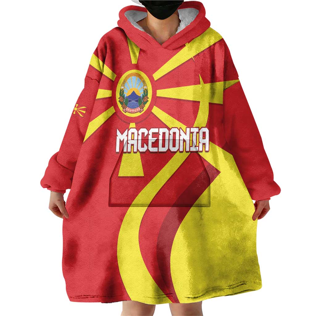 Macedonia National Day Wearable Blanket Hoodie Makedonija Flag Curves Style