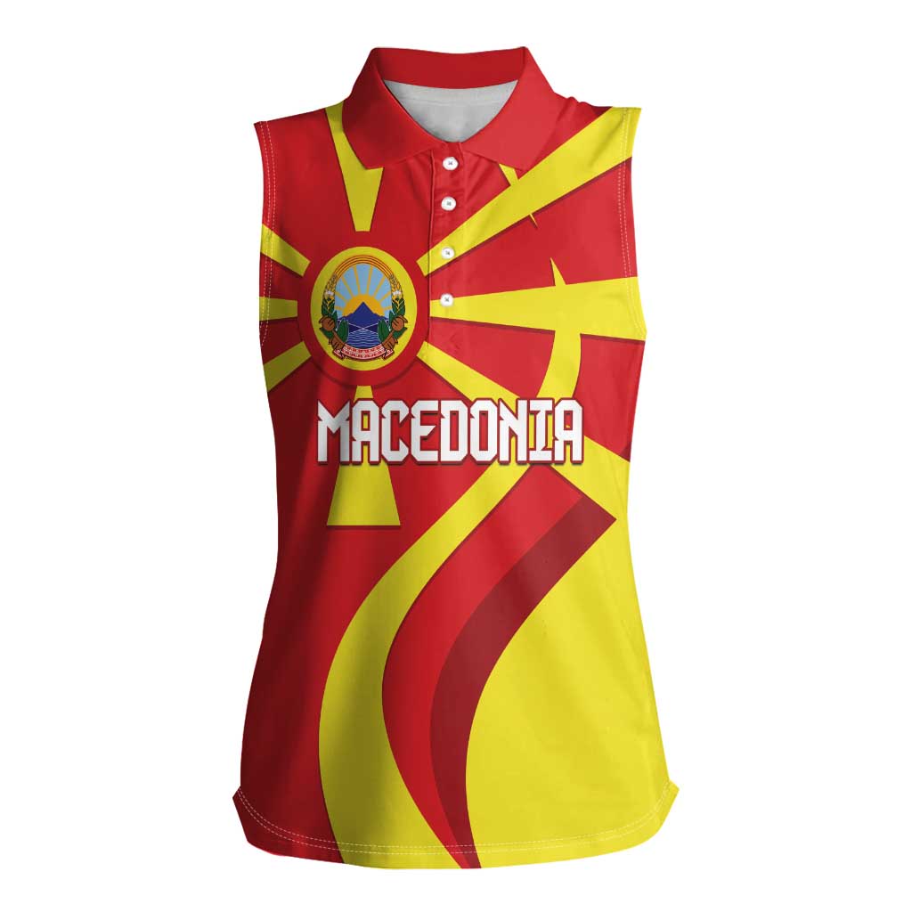 Macedonia National Day Women Sleeveless Polo Shirt Makedonija Flag Curves Style