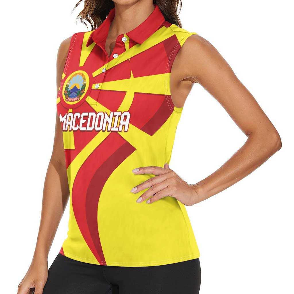 Macedonia National Day Women Sleeveless Polo Shirt Makedonija Flag Curves Style