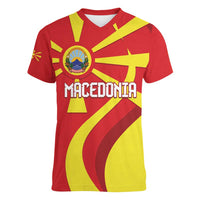 Macedonia National Day Women V-Neck T-Shirt Makedonija Flag Curves Style