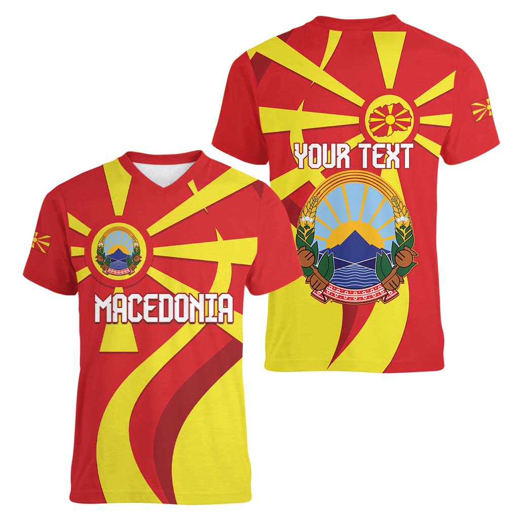 Macedonia National Day Women V-Neck T-Shirt Makedonija Flag Curves Style