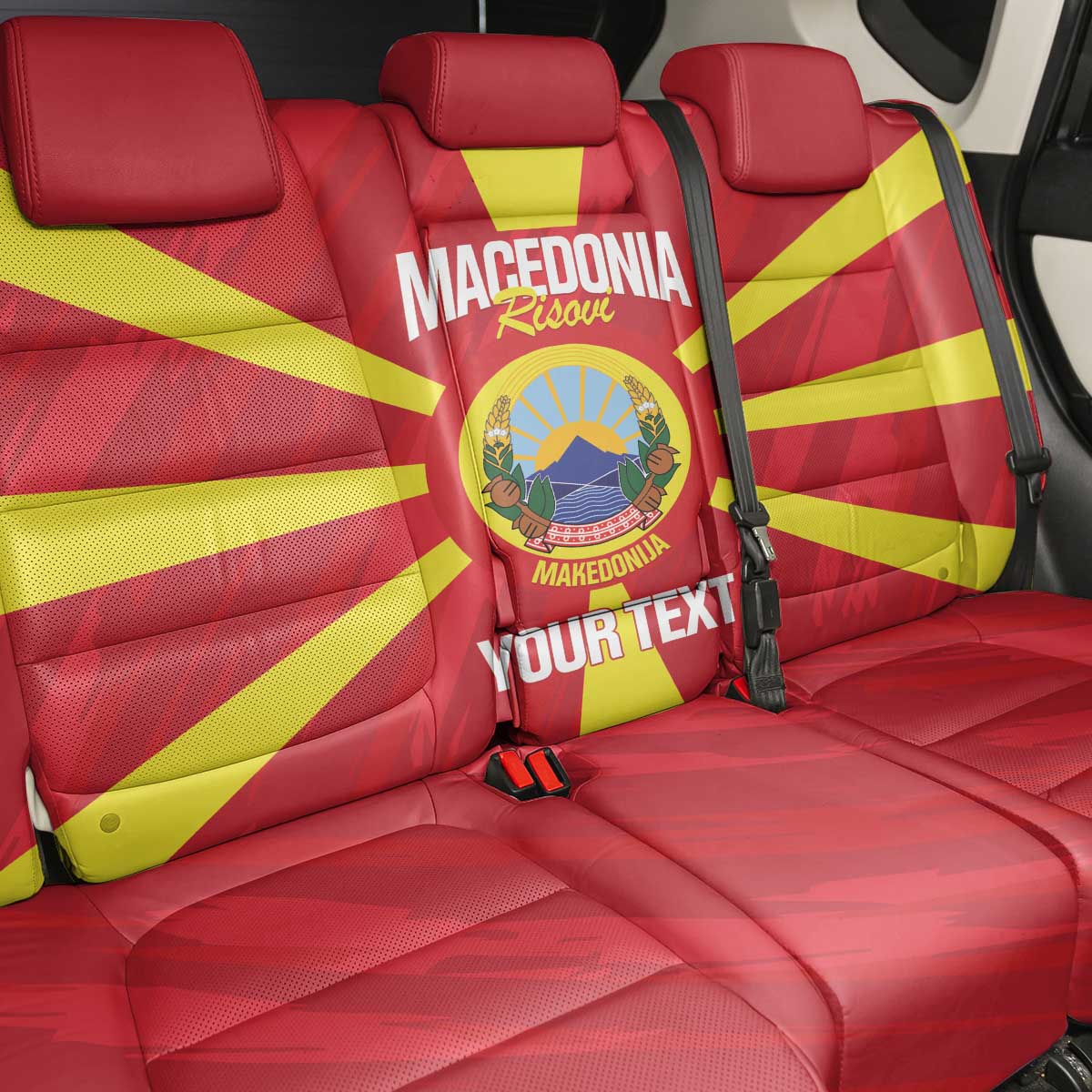 Custom Macedonia Football Back Car Seat Cover Risovi Napred Makedonija