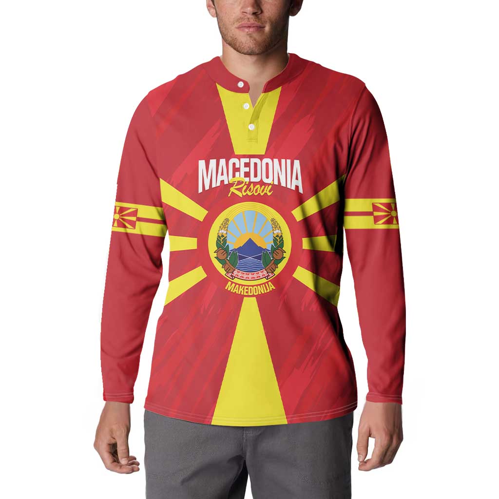 Custom Macedonia Football Button Sweatshirt Risovi Napred Makedonija