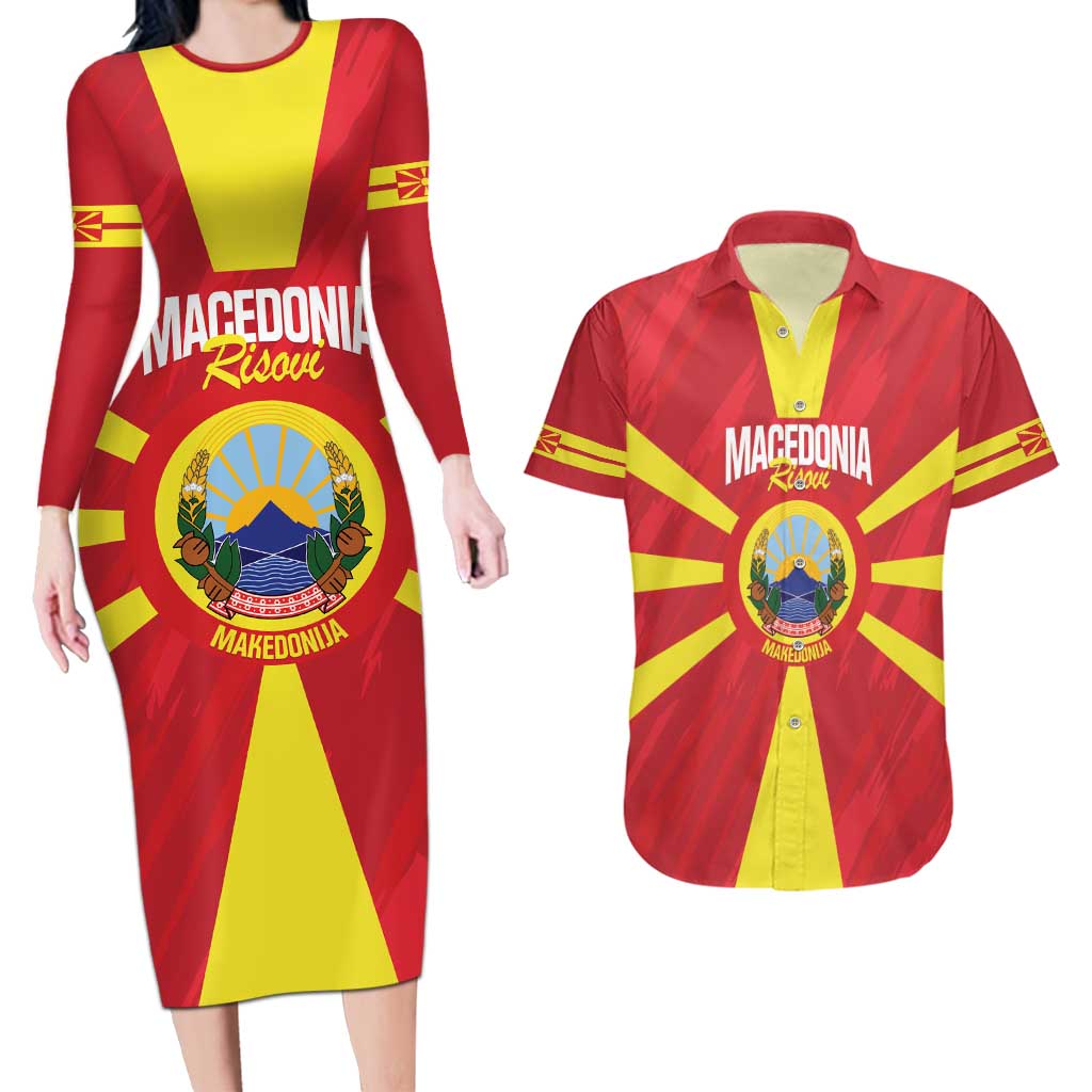 Custom Macedonia Football Couples Matching Long Sleeve Bodycon Dress and Hawaiian Shirt Risovi Napred Makedonija