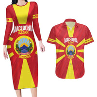 Custom Macedonia Football Couples Matching Long Sleeve Bodycon Dress and Hawaiian Shirt Risovi Napred Makedonija