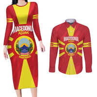 Custom Macedonia Football Couples Matching Long Sleeve Bodycon Dress and Long Sleeve Button Shirt Risovi Napred Makedonija