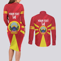 Custom Macedonia Football Couples Matching Long Sleeve Bodycon Dress and Long Sleeve Button Shirt Risovi Napred Makedonija