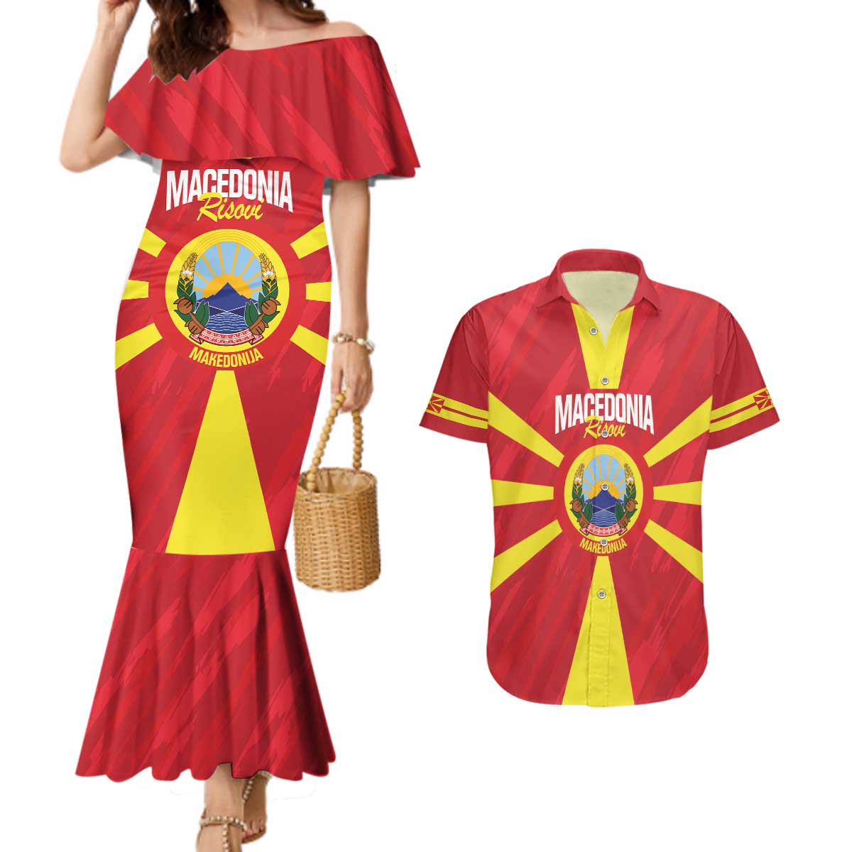 Custom Macedonia Football Couples Matching Mermaid Dress and Hawaiian Shirt Risovi Napred Makedonija