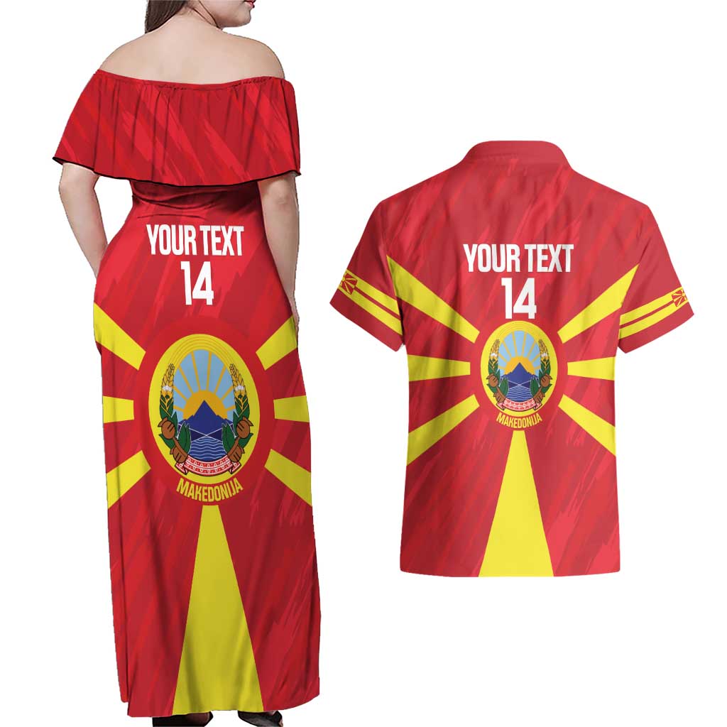 Custom Macedonia Football Couples Matching Off Shoulder Maxi Dress and Hawaiian Shirt Risovi Napred Makedonija