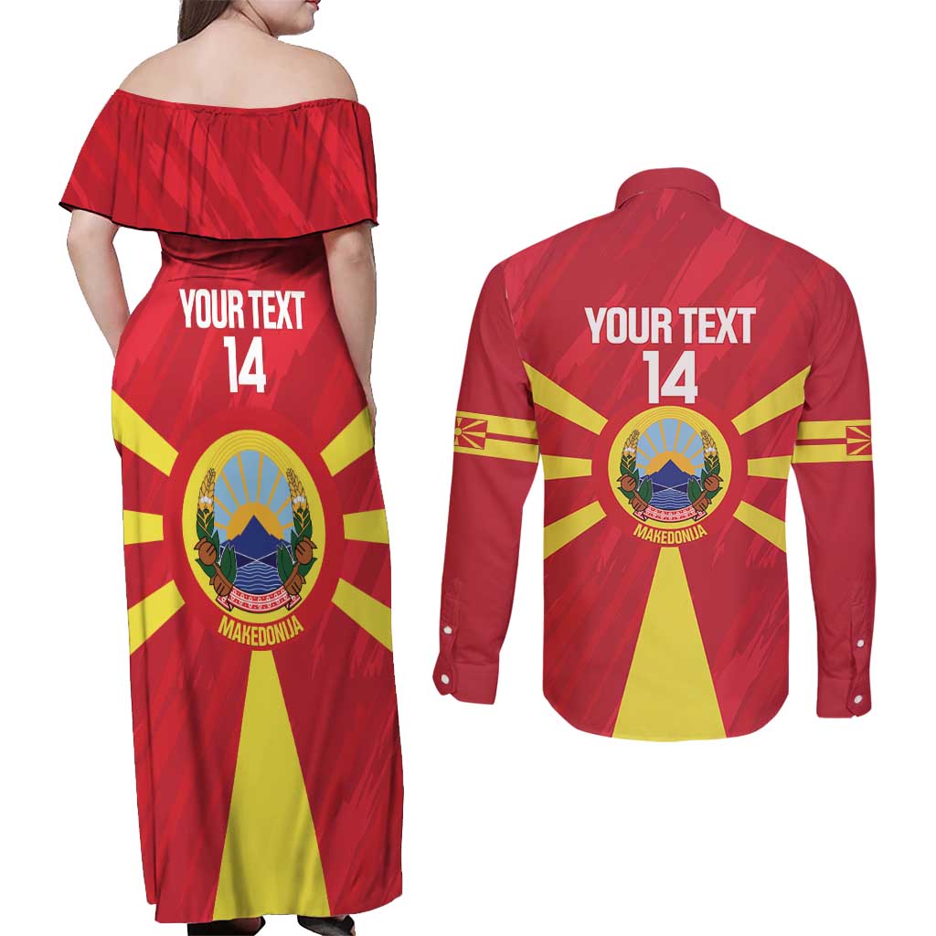 Custom Macedonia Football Couples Matching Off Shoulder Maxi Dress and Long Sleeve Button Shirt Risovi Napred Makedonija