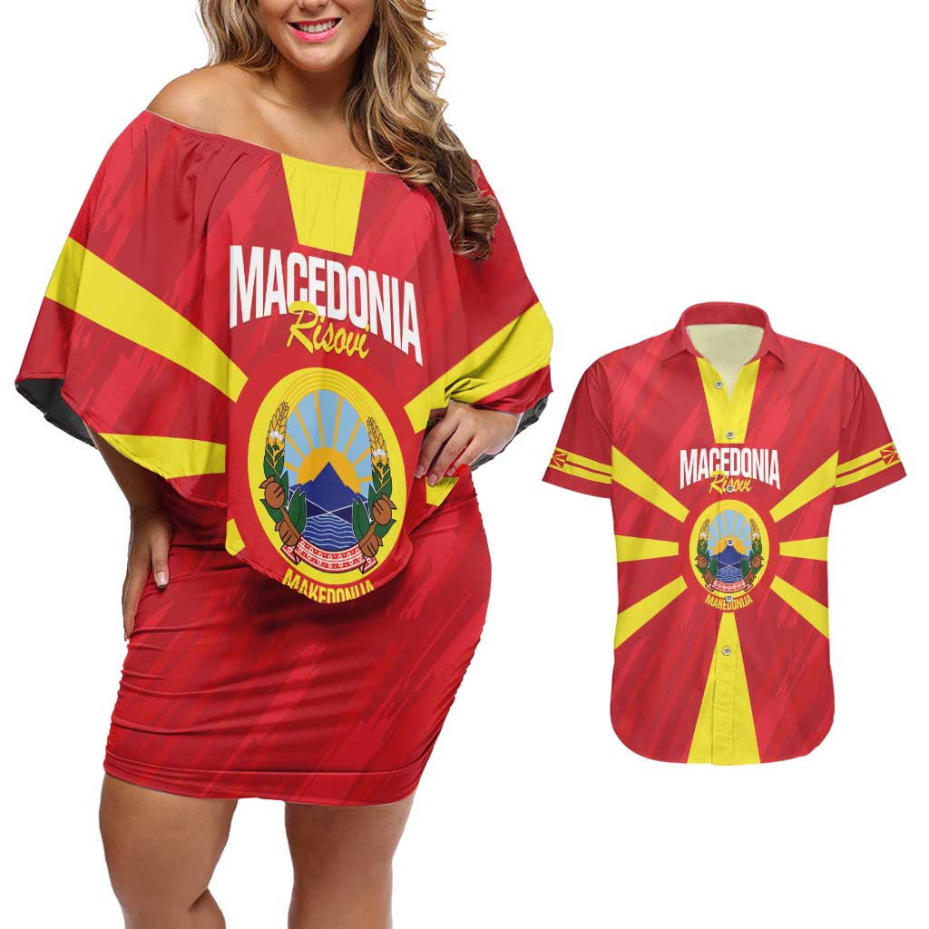 Custom Macedonia Football Couples Matching Off Shoulder Short Dress and Hawaiian Shirt Risovi Napred Makedonija