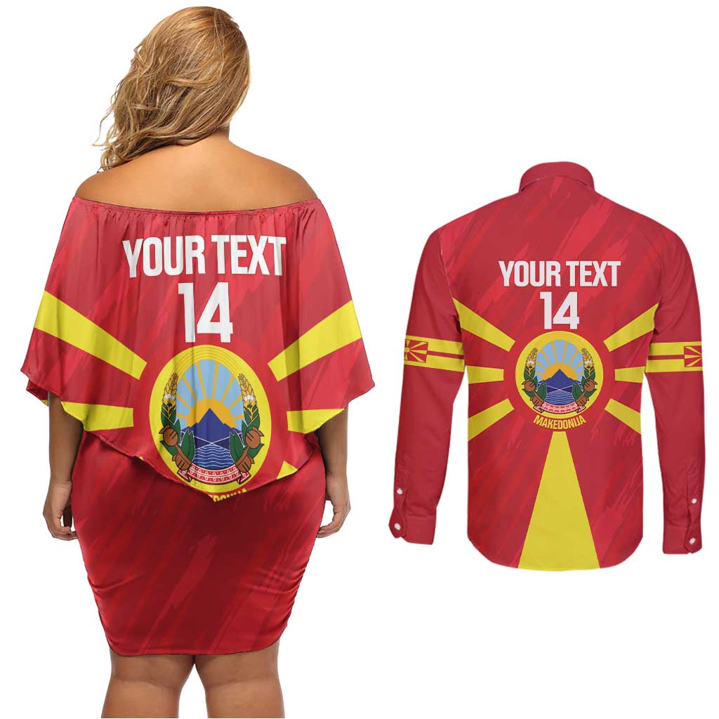 Custom Macedonia Football Couples Matching Off Shoulder Short Dress and Long Sleeve Button Shirt Risovi Napred Makedonija