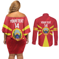 Custom Macedonia Football Couples Matching Off Shoulder Short Dress and Long Sleeve Button Shirt Risovi Napred Makedonija