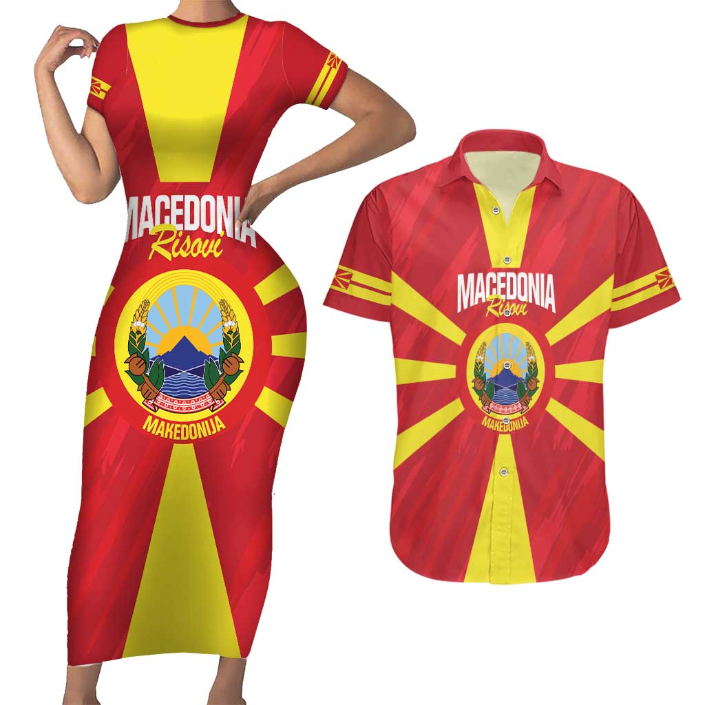 Custom Macedonia Football Couples Matching Short Sleeve Bodycon Dress and Hawaiian Shirt Risovi Napred Makedonija