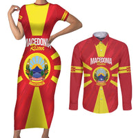 Custom Macedonia Football Couples Matching Short Sleeve Bodycon Dress and Long Sleeve Button Shirt Risovi Napred Makedonija