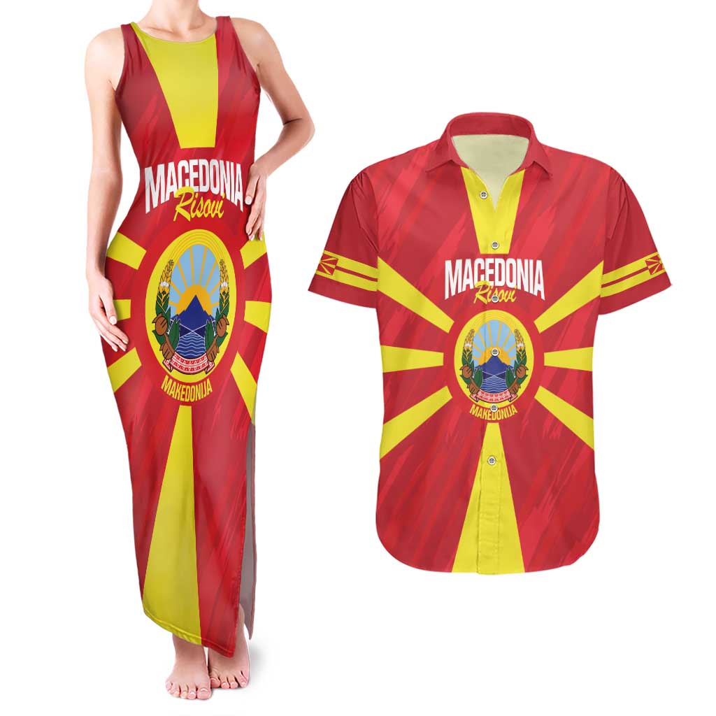 Custom Macedonia Football Couples Matching Tank Maxi Dress and Hawaiian Shirt Risovi Napred Makedonija