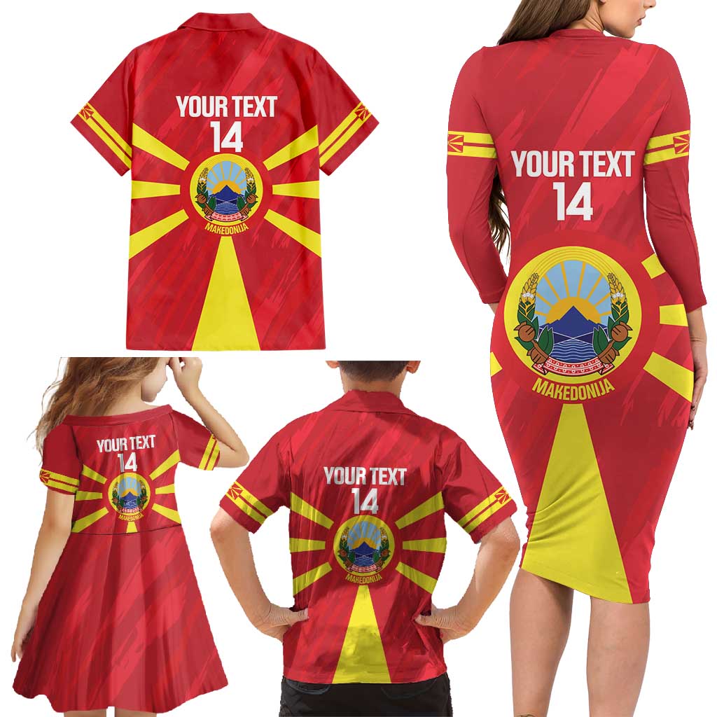Custom Macedonia Football Family Matching Long Sleeve Bodycon Dress and Hawaiian Shirt Risovi Napred Makedonija