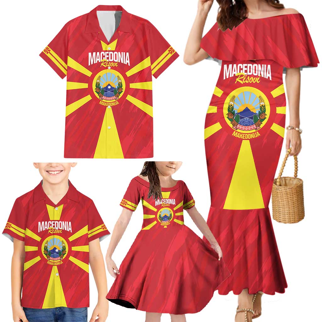 Custom Macedonia Football Family Matching Mermaid Dress and Hawaiian Shirt Risovi Napred Makedonija