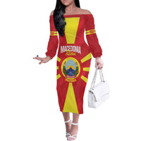 Custom Macedonia Football Family Matching Off The Shoulder Long Sleeve Dress and Hawaiian Shirt Risovi Napred Makedonija