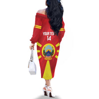 Custom Macedonia Football Family Matching Off The Shoulder Long Sleeve Dress and Hawaiian Shirt Risovi Napred Makedonija