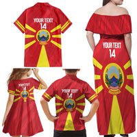 Custom Macedonia Football Family Matching Off Shoulder Maxi Dress and Hawaiian Shirt Risovi Napred Makedonija