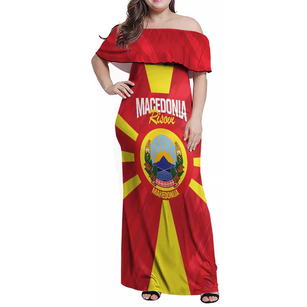 Custom Macedonia Football Family Matching Off Shoulder Maxi Dress and Hawaiian Shirt Risovi Napred Makedonija