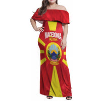 Custom Macedonia Football Family Matching Off Shoulder Maxi Dress and Hawaiian Shirt Risovi Napred Makedonija