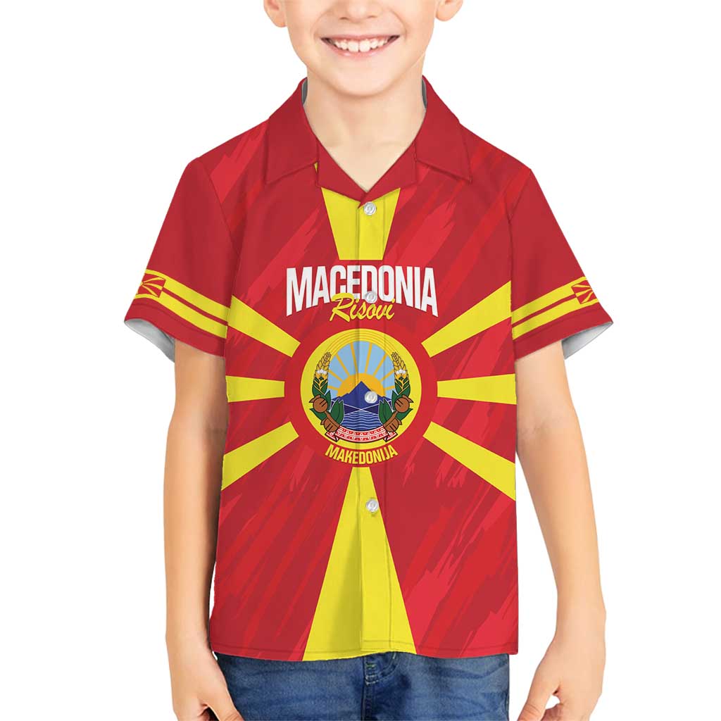Custom Macedonia Football Family Matching Off Shoulder Maxi Dress and Hawaiian Shirt Risovi Napred Makedonija