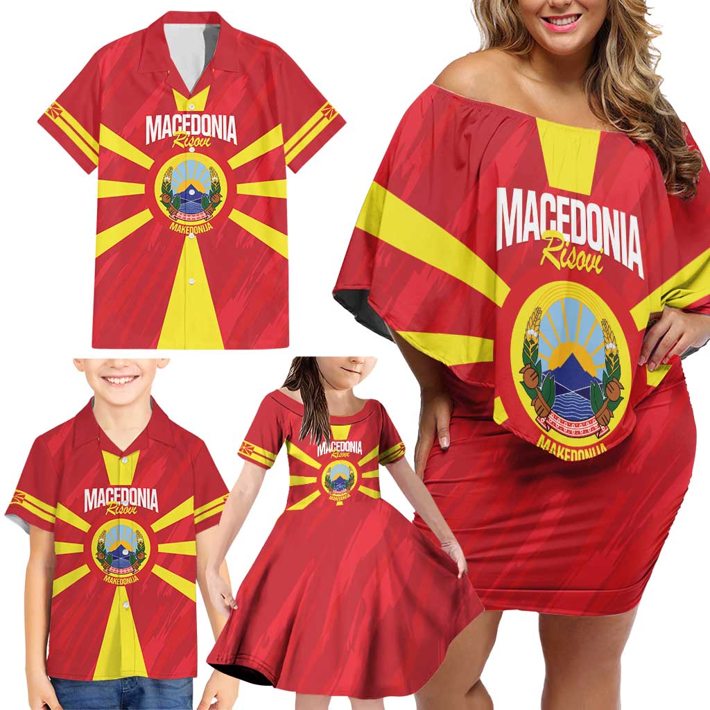 Custom Macedonia Football Family Matching Off Shoulder Short Dress and Hawaiian Shirt Risovi Napred Makedonija
