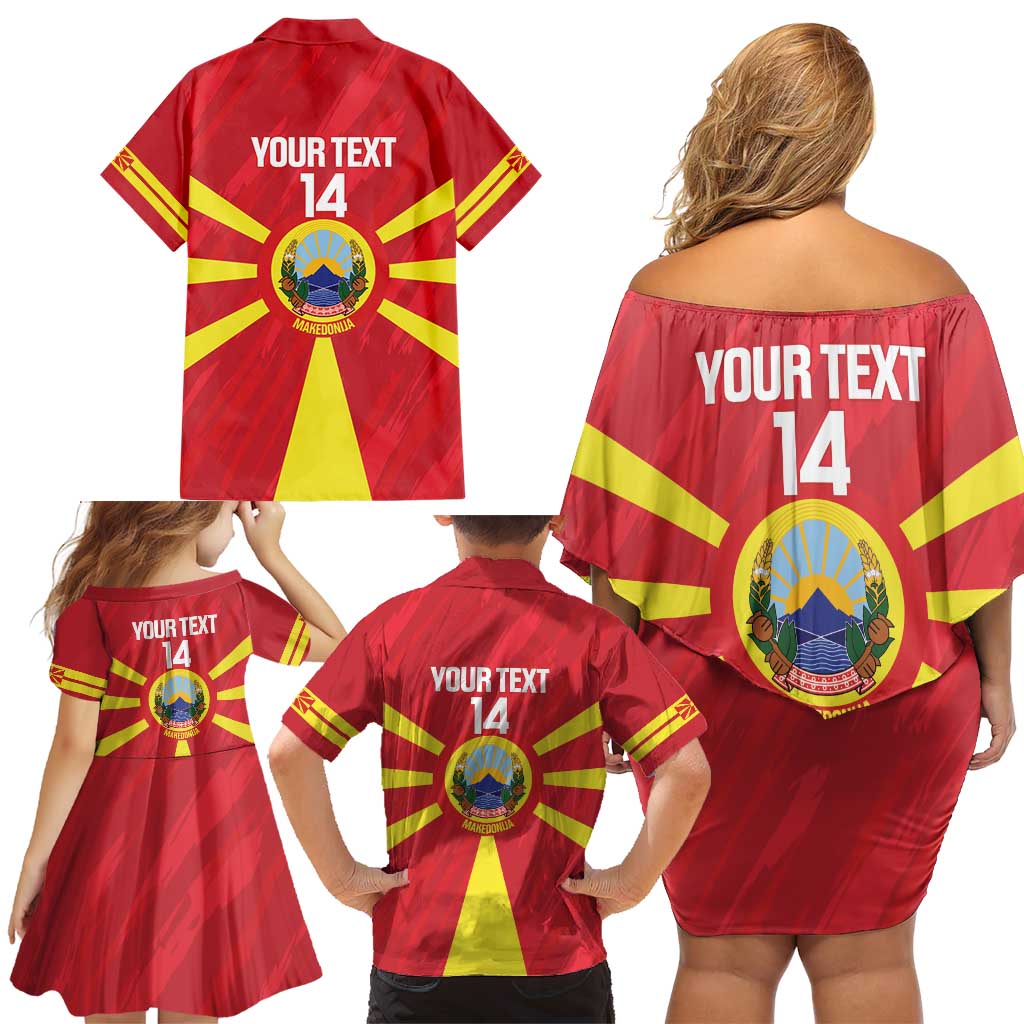 Custom Macedonia Football Family Matching Off Shoulder Short Dress and Hawaiian Shirt Risovi Napred Makedonija