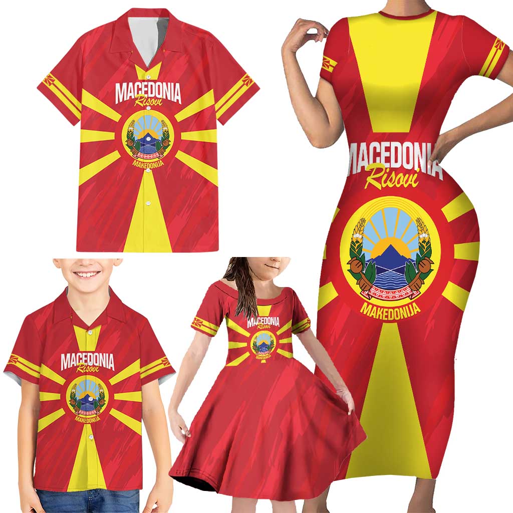 Custom Macedonia Football Family Matching Short Sleeve Bodycon Dress and Hawaiian Shirt Risovi Napred Makedonija