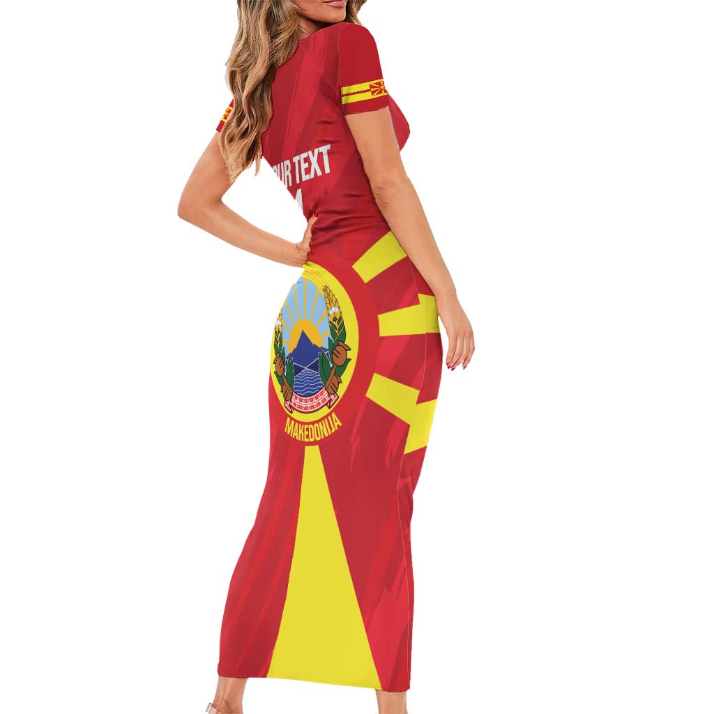 Custom Macedonia Football Family Matching Short Sleeve Bodycon Dress and Hawaiian Shirt Risovi Napred Makedonija