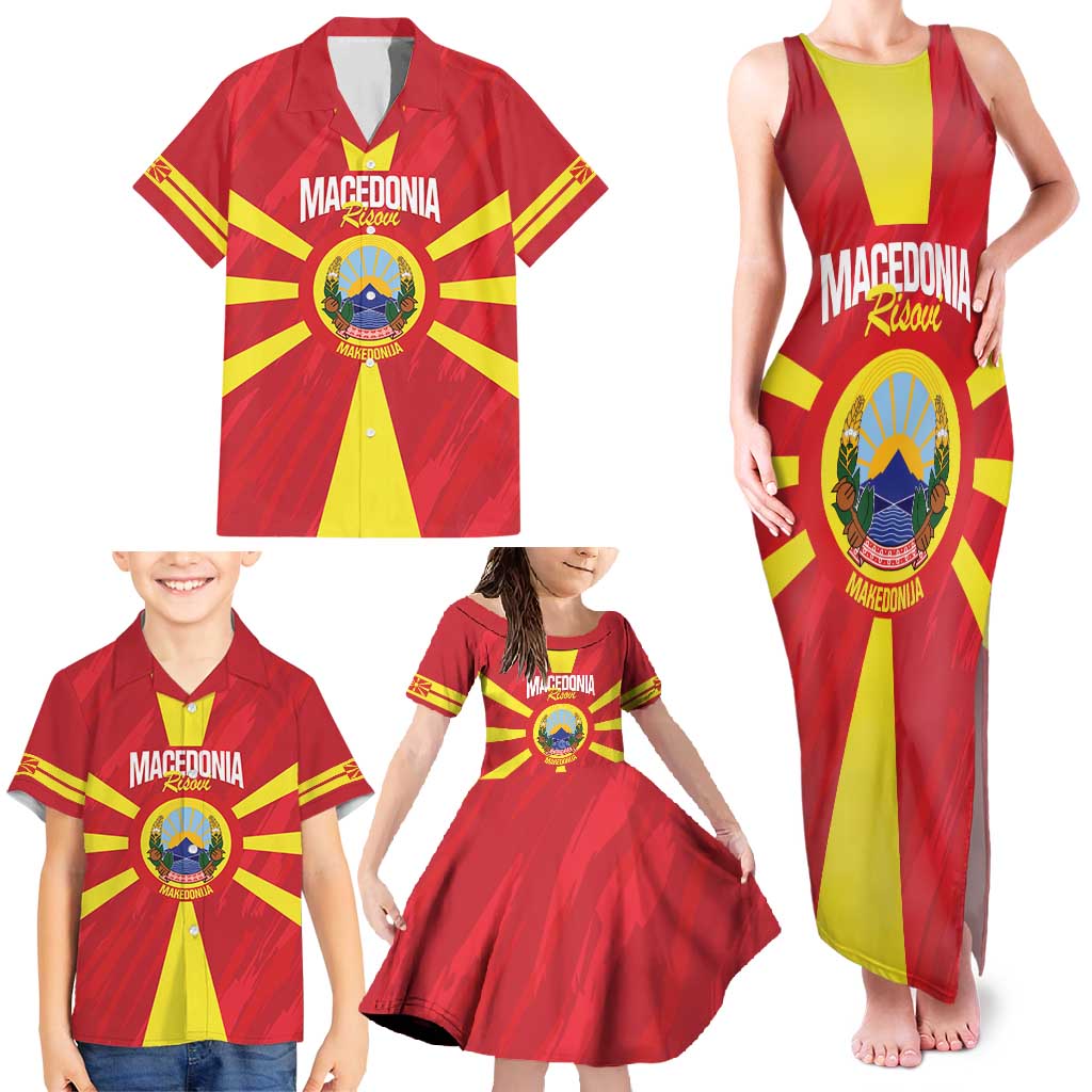 Custom Macedonia Football Family Matching Tank Maxi Dress and Hawaiian Shirt Risovi Napred Makedonija