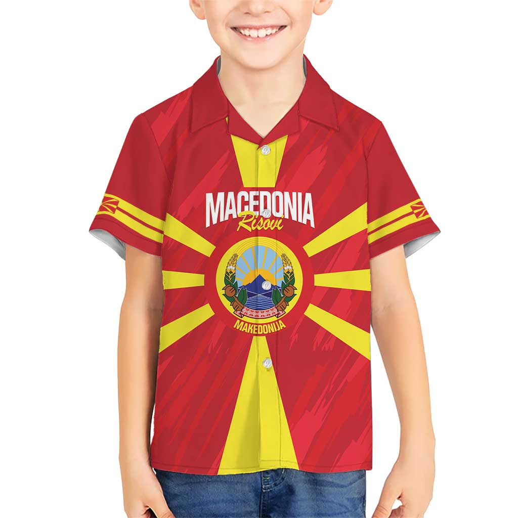 Custom Macedonia Football Kid Hawaiian Shirt Risovi Napred Makedonija