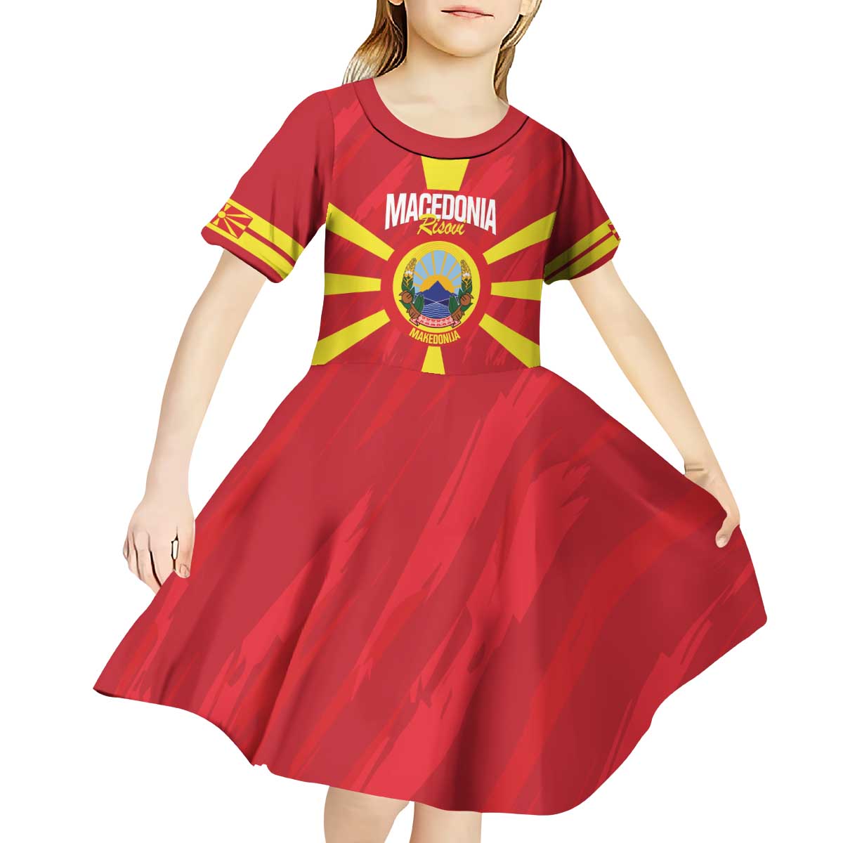 Custom Macedonia Football Kid Short Sleeve Dress Risovi Napred Makedonija