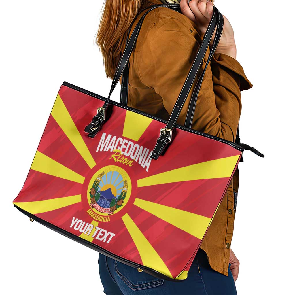 Custom Macedonia Football Leather Tote Bag Risovi Napred Makedonija